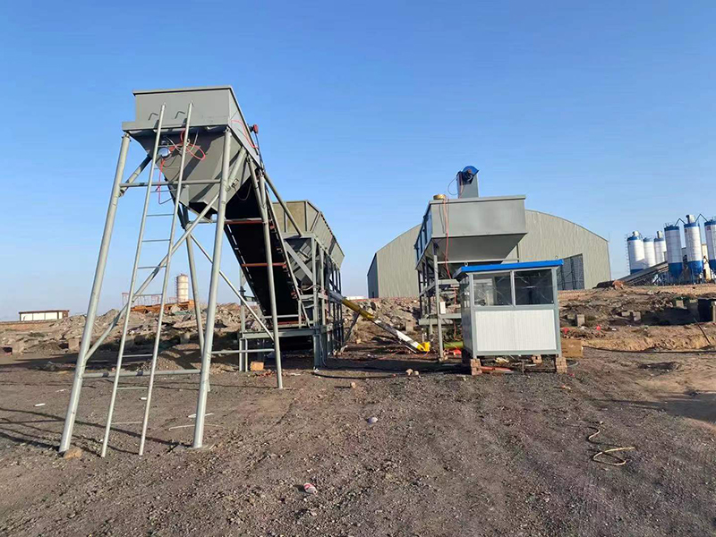 WDJ500型免基礎(chǔ)水穩(wěn)拌合站配臥式水泥倉(cāng)